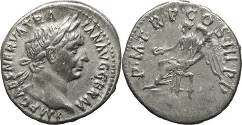 Roman silver coin of the Emperor Trajan - PM TRP COS III PP